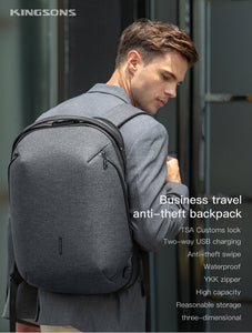 Kingsons Man Backpack Fit 15 inch Laptop USB Recharging Multi-layer Space Travel Male Bag Anti-thief Mochila