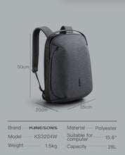 Load image into Gallery viewer, Kingsons Man Backpack Fit 15 inch Laptop USB Recharging Multi-layer Space Travel Male Bag Anti-thief Mochila
