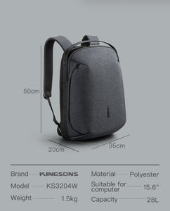 Kingsons Man Backpack Fit 15 inch Laptop USB Recharging Multi-layer Space Travel Male Bag Anti-thief Mochila