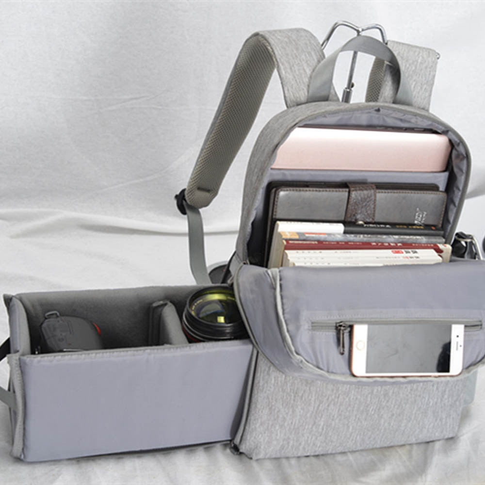 FASHION STYLE CANVAS DSLR CAMERA BACKPACK LIGHT GREY RUCKSACK