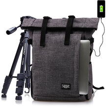 Load image into Gallery viewer, Photo Multi-functional Waterproof Polyester Bag  w/ USB Port DSLR Camera Shoulders Backpack Soft Padded Bag fit 15inch Laptop
