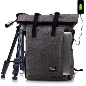 Photo Multi-functional Waterproof Polyester Bag  w/ USB Port DSLR Camera Shoulders Backpack Soft Padded Bag fit 15inch Laptop